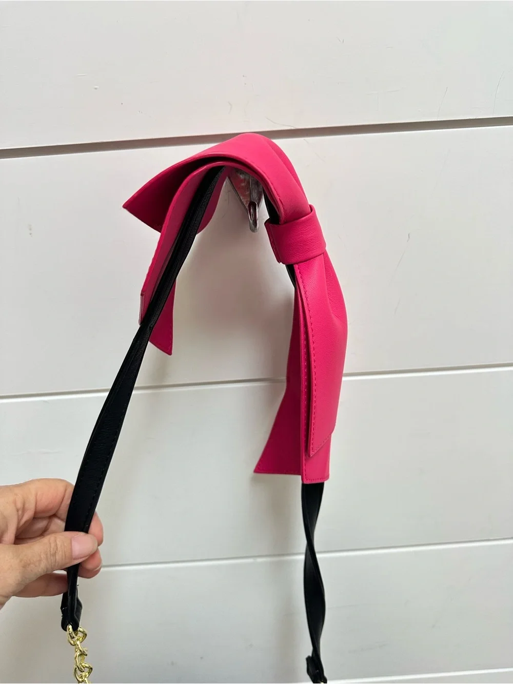 NWT Betsey Johnson Black Quilted Heart Lock Bow Shoulder Bag Pink Strap